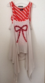 ◆超美品◆リボン柄 バラ柄 ロング丈 キャミソール チュニックワンピース 重ね着スタイル レディース拍卖