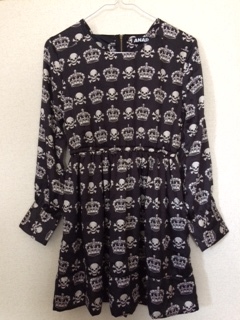 ◆美品◆ ANAP アナップ 黒×ライトグレー スカル×王冠 ミニワンピース 長袖 ゴシック系 地雷系拍卖