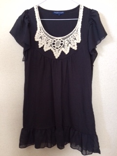 ◆美品◆ ネイビー レース付き チュニックワンピース 部屋着にも拍卖