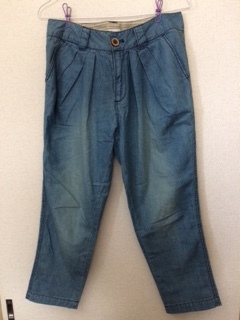 ◆超美品◆ デニム クロップド丈 パンツ ウエストゆったり テーパードスタイル拍卖