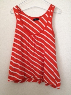 ◆超美品◆アシンメトリー オレンジ×白 ボーダー Aライン タンクトップ 綿100%拍卖