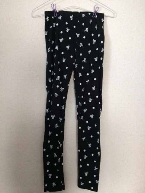 ◆超美品◆ 黒×白 水玉×スカル模様 ゴシックロリータ系 地雷系 ゆったり レギンス 綿95% コスプレ拍卖