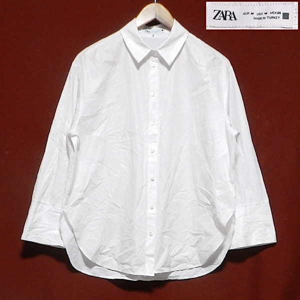 ZARA ザラ 幅広 ゆったり ざっくり 長袖シャツ ドレスシャツ ブラウスシャツ フレアシャツ デザインシャツ 白 金ラメ ストライプ M 美品拍卖