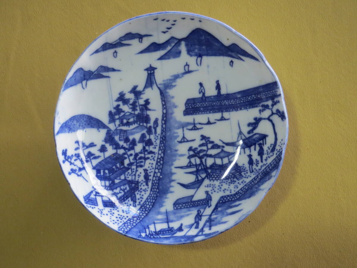 印版 なます皿 燈台と海岸風景図 明治中期 拍卖