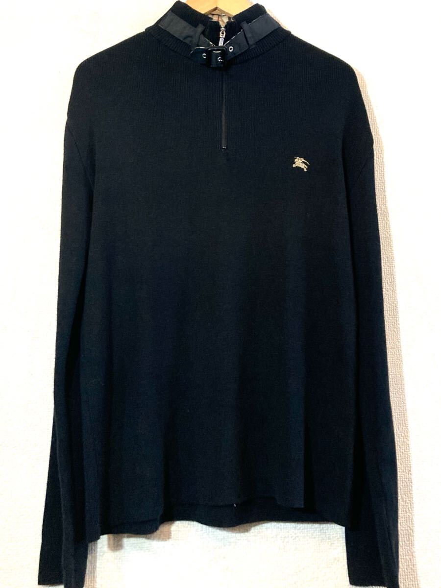 BURBERRY BLACK LABEL☆プルオーバーニット☆セーター☆チェック☆ホースマーク☆シルク混紡☆日本製☆バーバリー 定価36,000円 黒金 美品拍卖