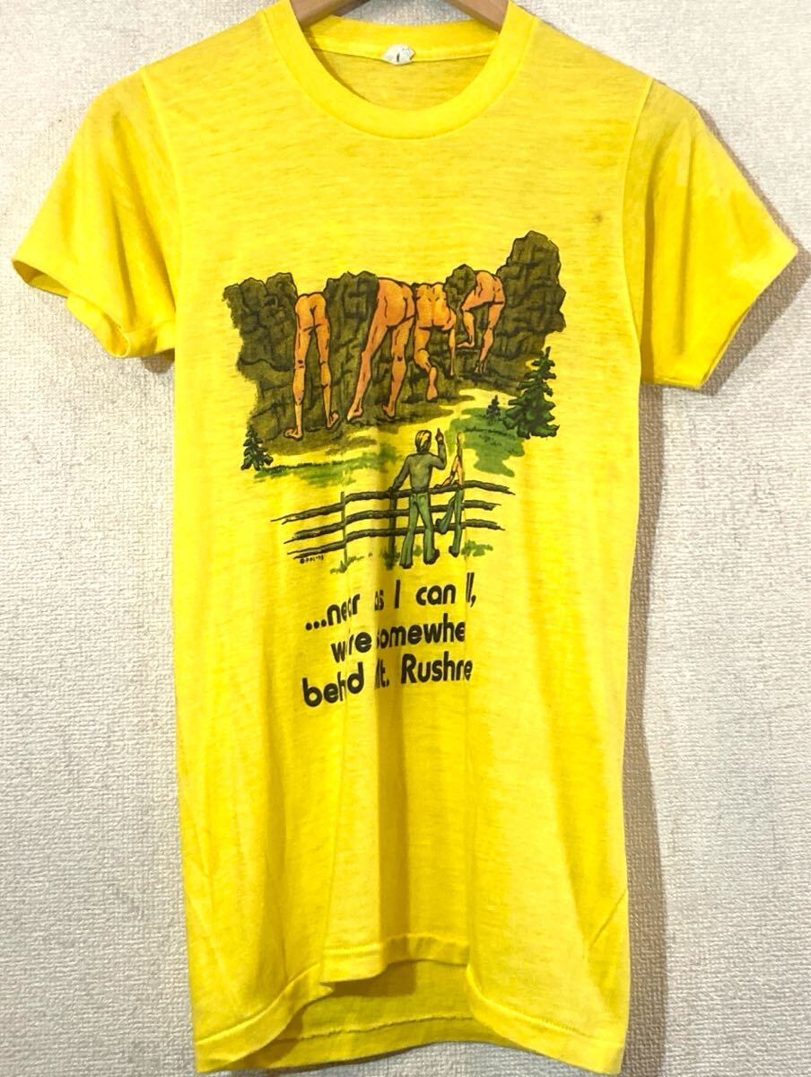 VINTAGE T-SHIRT★70'sVINTAGE★MT.RUSHMORE★Tシャツ★ラッシュモア山★ヒッピー★シングルステッチ★USA製★ビンテージ★イエロー★黄拍卖
