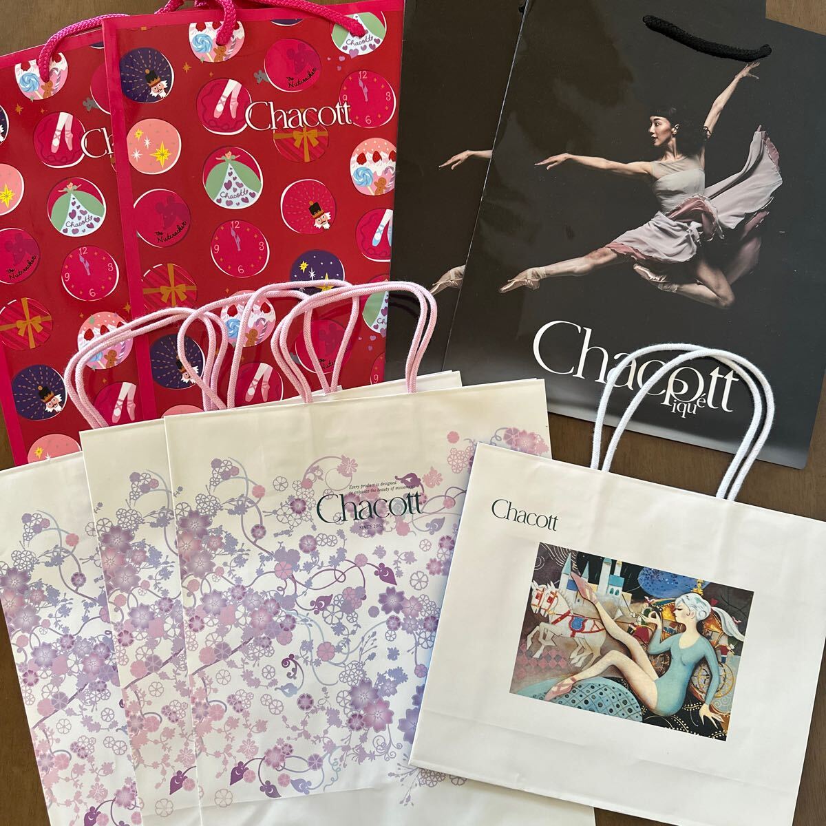 Chacott チャコット紙袋 8枚 ショッパー ショップ袋 手提げ袋 リメイク お裾分け ギフト プレゼント ラッピング エコバッグ レア 新品拍卖