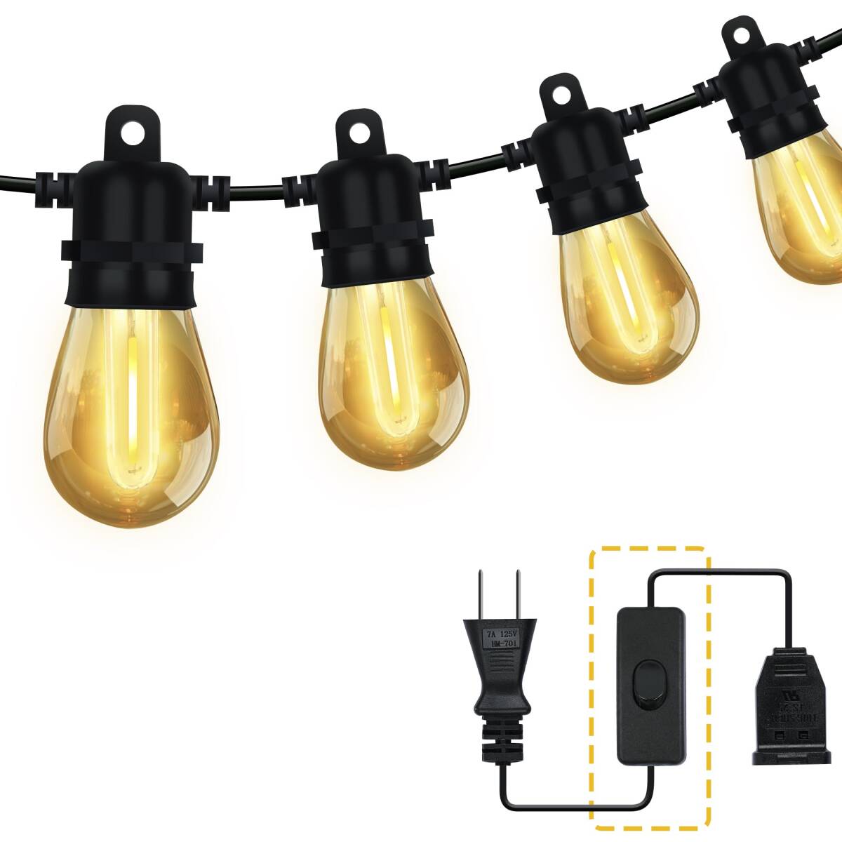 Benature ストリングライト 屋外 防雨型 延長コード スイッチ付き 14.8m LED電球 16個 電球色相当 PC素材 破損しにくい 連結可能拍卖