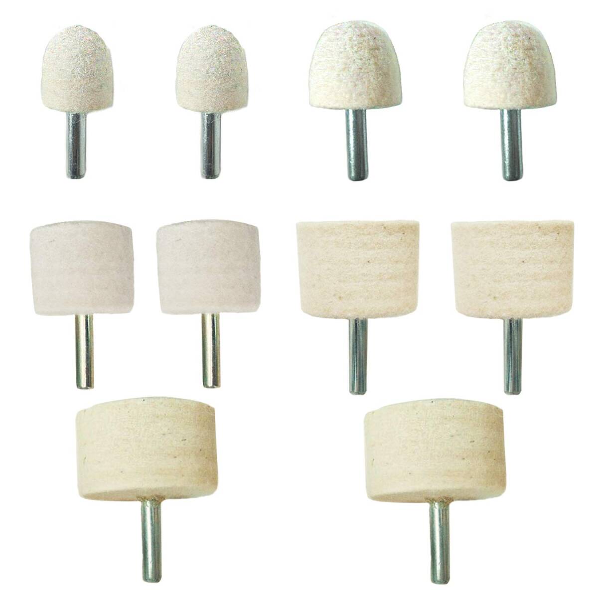 KIMLONTON 10ピースセット バフ 研磨フェルト 研削ヘッド 電動ドリル用 鏡面研磨や金属磨 軸付フェルト6mm軸 (円錐型φ20×26×拍卖