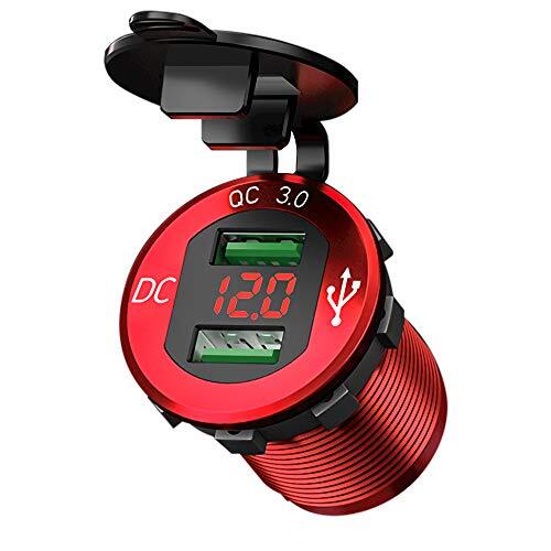 Kaedear(カエディア) バイク USB 電源 急速 充電 デュアル 2 ポート 充電器 QC3.0 アルミ製 デジタル LED 電圧計 12V-24V DC12V拍卖