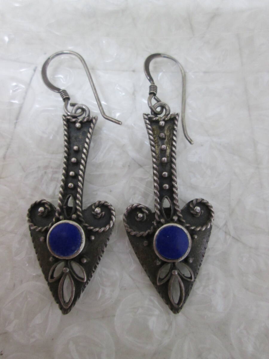 (69)☆ラピスラズリ 925刻印 ピアス シルバー925 SILVER 約35×15mm拍卖