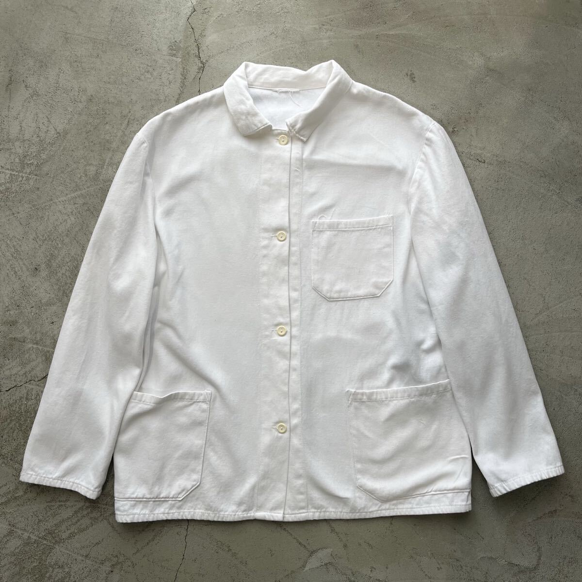 EURO 古着 ビンテージ vintage ワークジャケット カバーオール work ホワイト 白 cotton コットン ジャケット ヴィンテージ ヨーロッパ古着拍卖