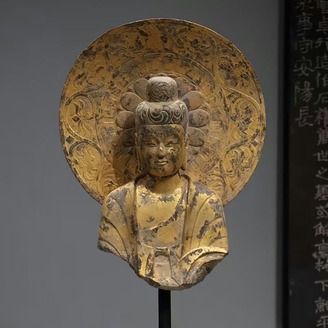 ▼渡鶴羽▼A5111北斉時代 青州 青石塗金背光仏造像 青石細工彫刻★仏教古美術★仏像★細密細工★廃寺旧蔵★廃寺買出品拍卖