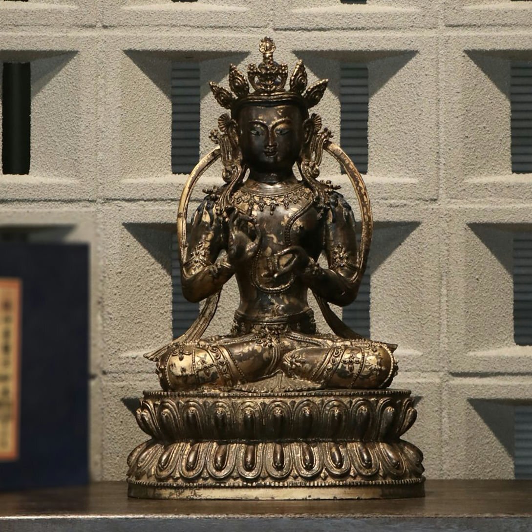 ▼渡鶴羽▼A6019清時代 銅塗金菩薩 細工彫刻★仏教古美術★仏像★細密細工★廃寺旧蔵★廃寺買出品拍卖