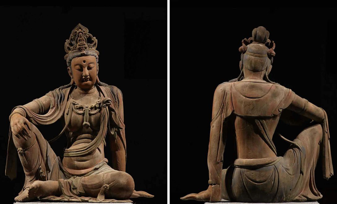 ▼渡鶴羽▼A5467明時代 楠木彩絵 自在観音菩薩 楠木細工彫刻★仏教古美術★仏像★細密細工★廃寺旧蔵★廃寺買出品拍卖