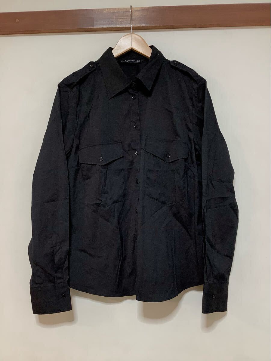 ゆ1537 タグ付き 未使用品 ZARA WOMAN ザラ ウーマン 無地長袖シャツ XL ブラック ストレッチ入り拍卖