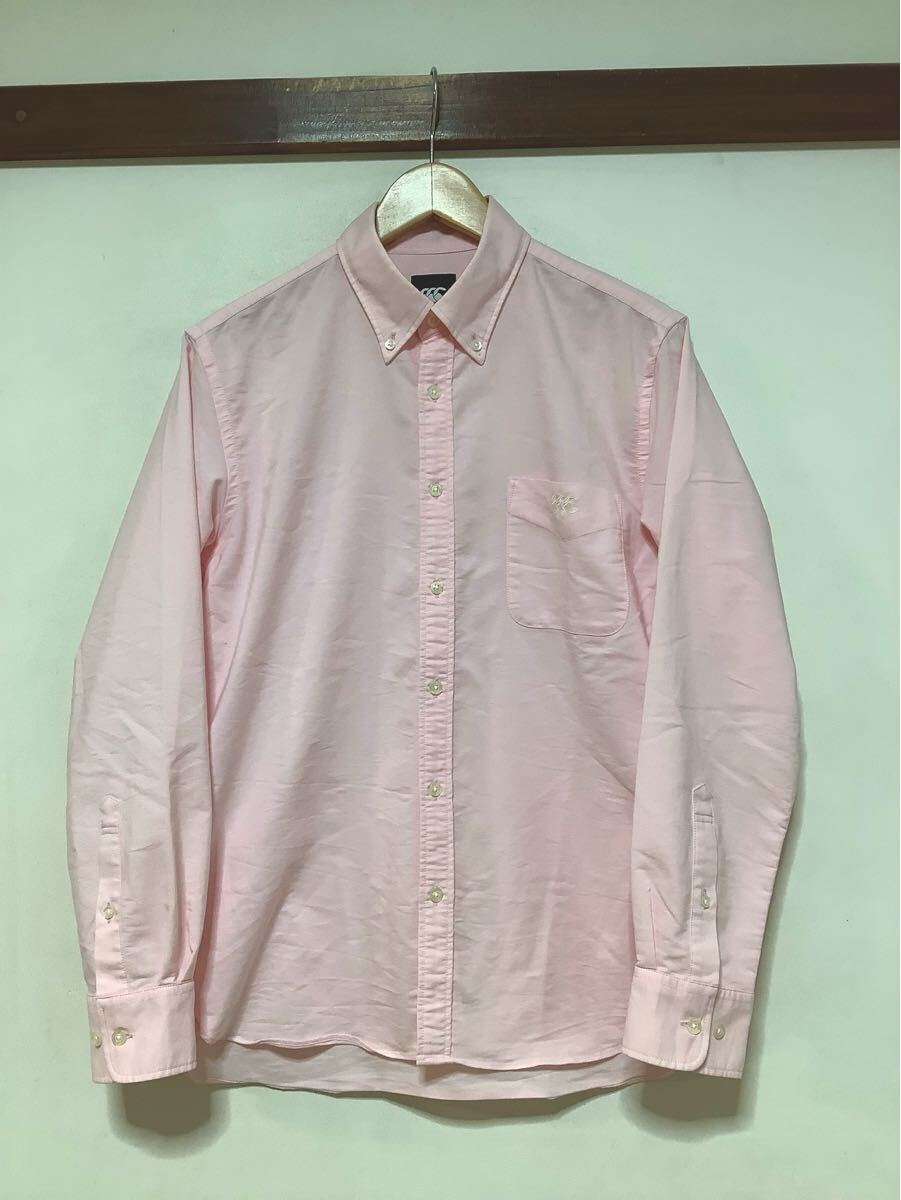り1529 カンタベリー Canterbury 無地 長袖シャツ M ピンク ボタンダウン ロゴ刺繍 プリマロフト PRIMALOFT拍卖