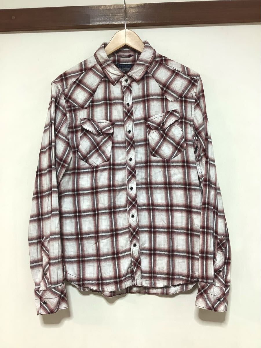り1596 NICOLE CLUB FOR MEN ニコルクラブフォーメン チェック 長袖シャツ 長袖ウエスタンシャツ 46 ホワイト/ダークレッド拍卖