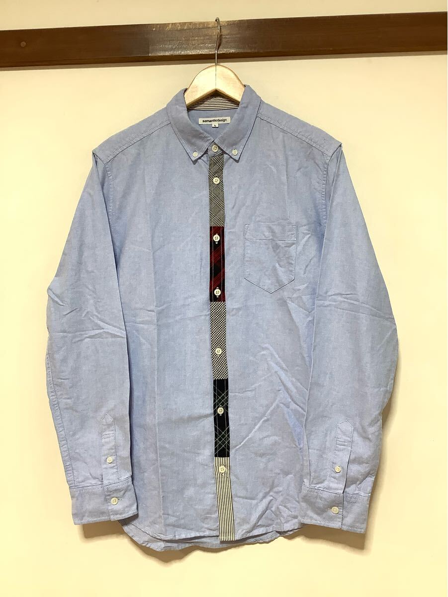 る1580 semantic design セマンティックデザイン オックスフォード長袖シャツ ボタンダウン L ブルー 拍卖