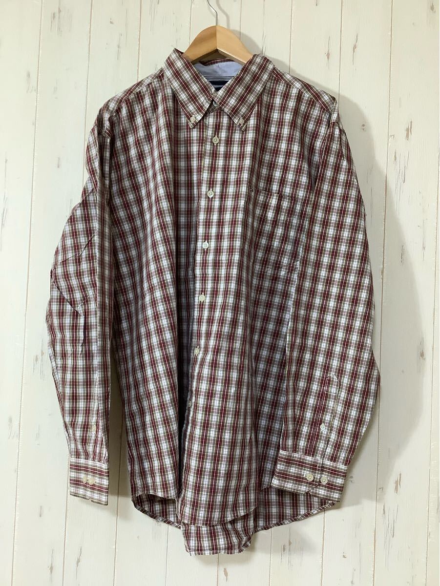 れ1561 TOMMY HILFIGER トミーヒルフィガー チェック 長袖シャツ XL ボタンダウン レッド/グリーン/イエロー/ホワイト/ネイビー拍卖