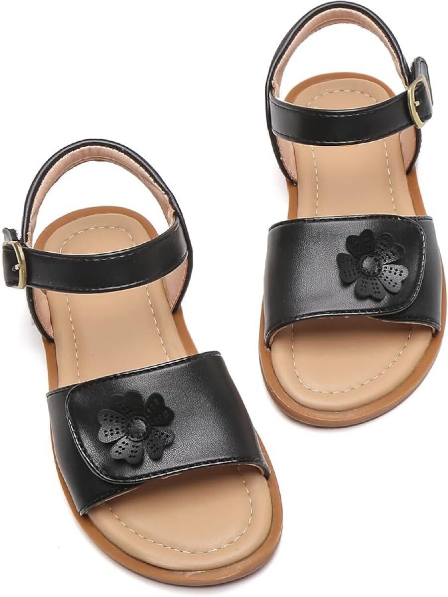 サンダル 靴 女の子 おでかけ 合皮 マジックテープ 発表会 黒19cm拍卖