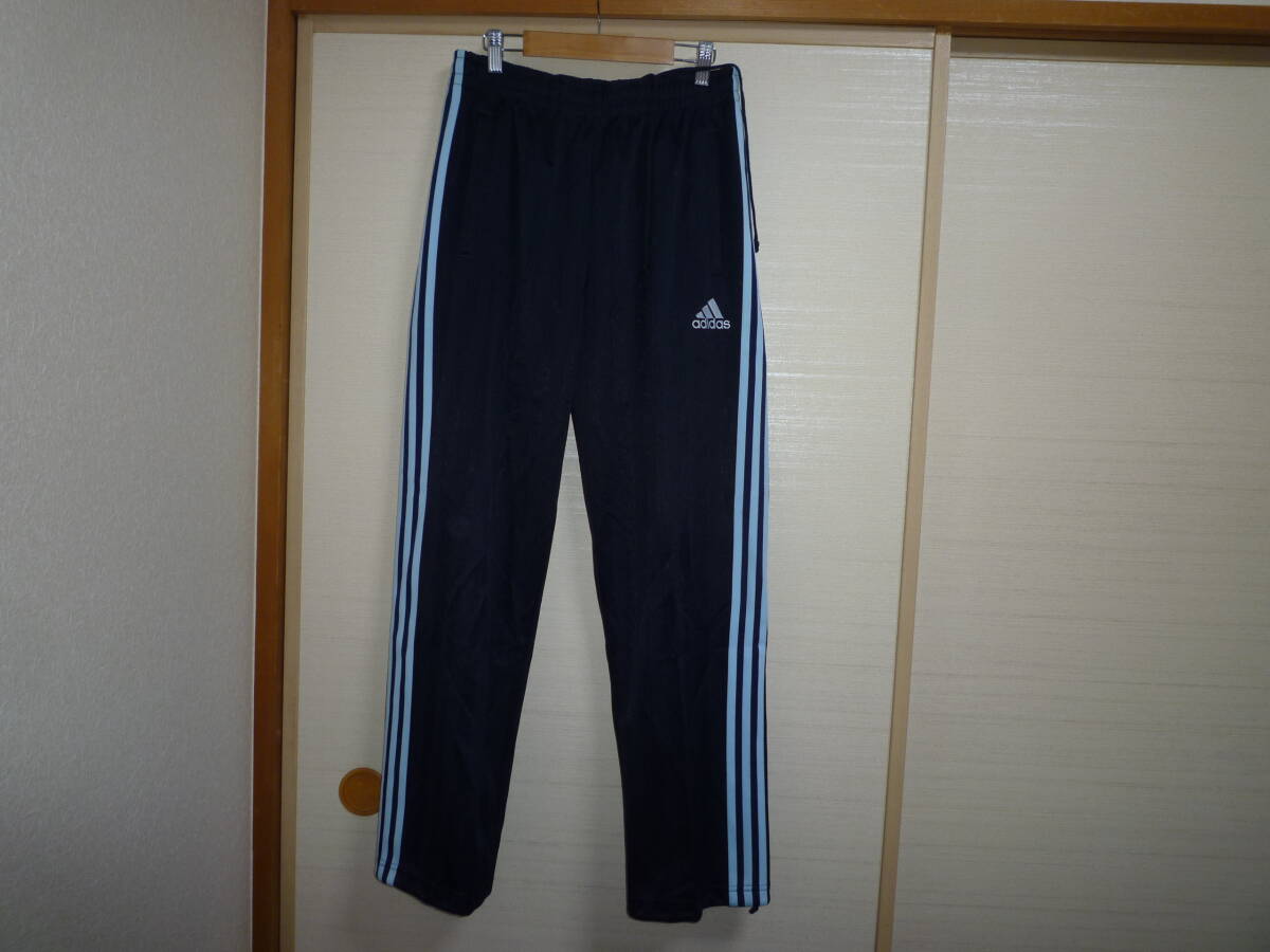 アディダス シャドーストライプジャージパンツ 紺×水色 Lサイズ拍卖