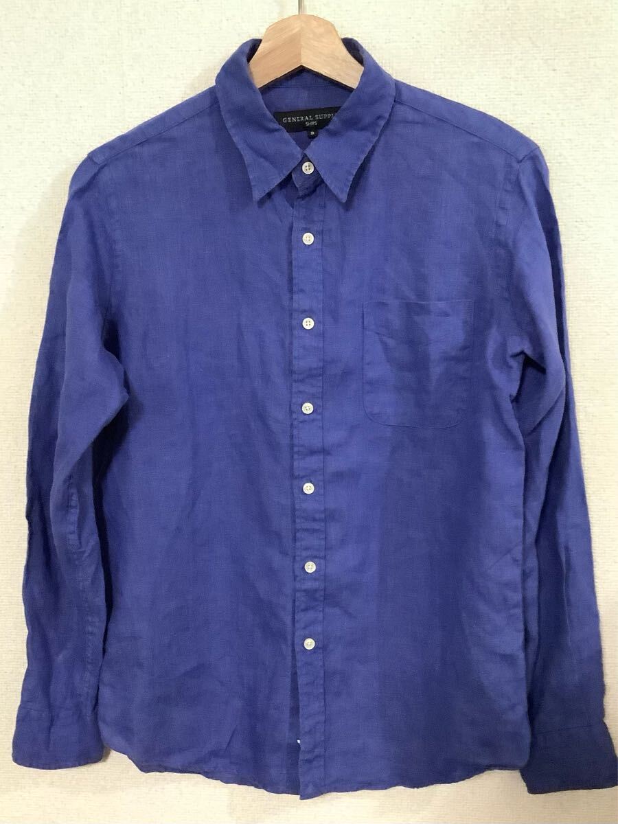 GENERAL SUPPLY ジェネラルサプライ SHIPS シップス リネンシャツ 長袖シャツ ブルー セレクト メンズ 古着 S拍卖