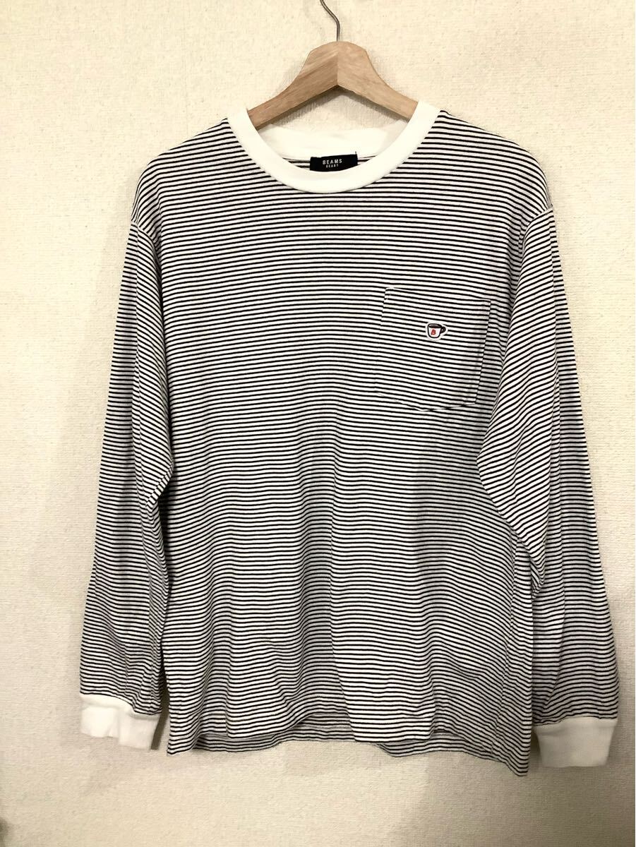 BEAMS HEART ビームスハート ボーダー柄 長袖Tシャツ 長袖トップス ブラック セレクト メンズ 古着 XL拍卖