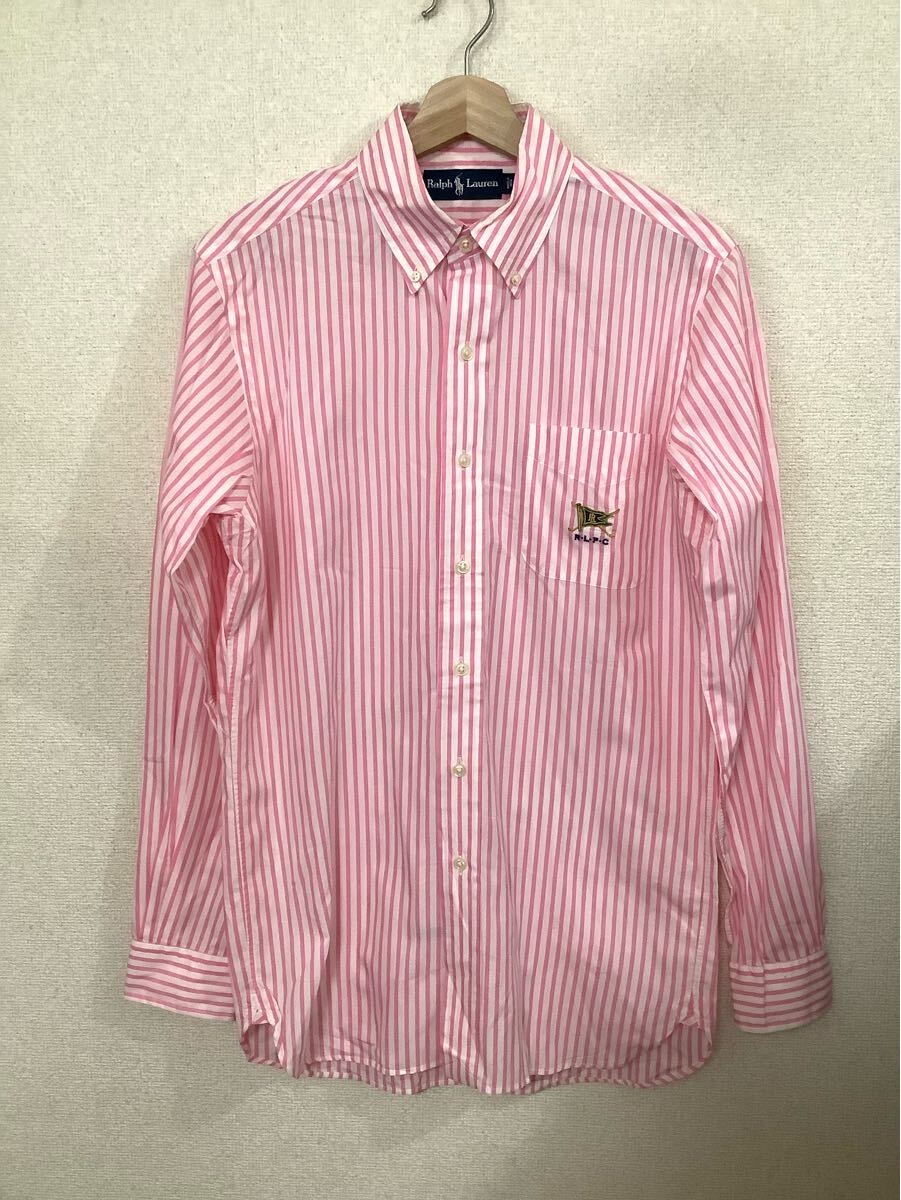 RALPH LAUREN ラルフローレン ストライプ柄 3点留めボタンダウンシャツ ピンク セレクト メンズ 古着 S拍卖