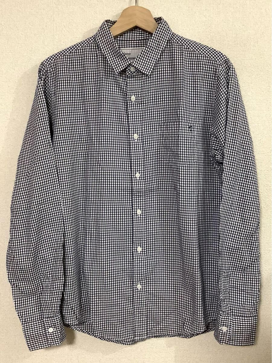 nano universe ナノユニバース ギンガムチェック柄 長袖シャツ コットンシャツ ブラック セレクト メンズ 古着 M拍卖