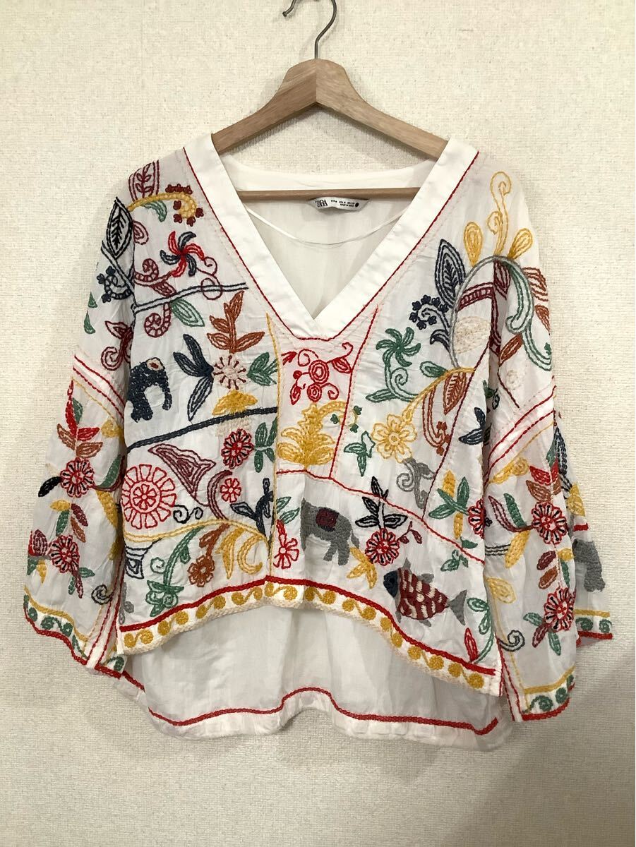 ZARA ザラ 刺繍 トップス チュニック プルオーバー ホワイト カジュアル セレクト レディース 古着 M拍卖