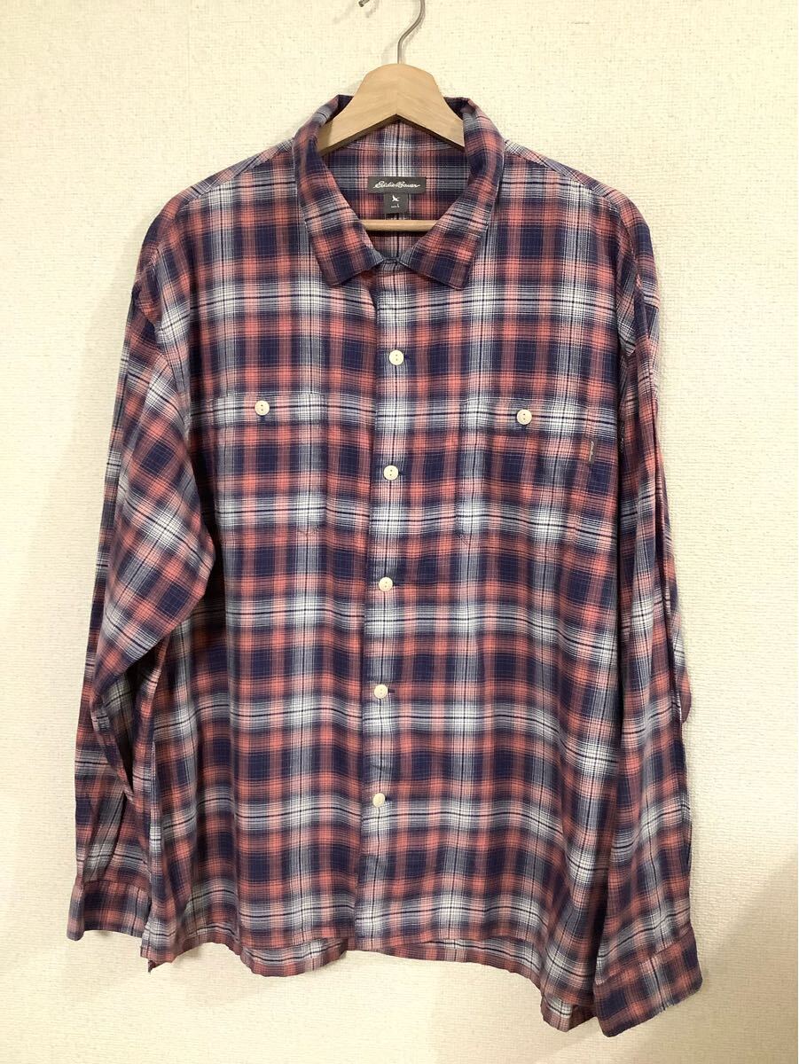eddie-bauer エディーバウアー チェック柄 コットンシャツ 長袖シャツ アウトドア キャンプ メンズ 古着 L拍卖