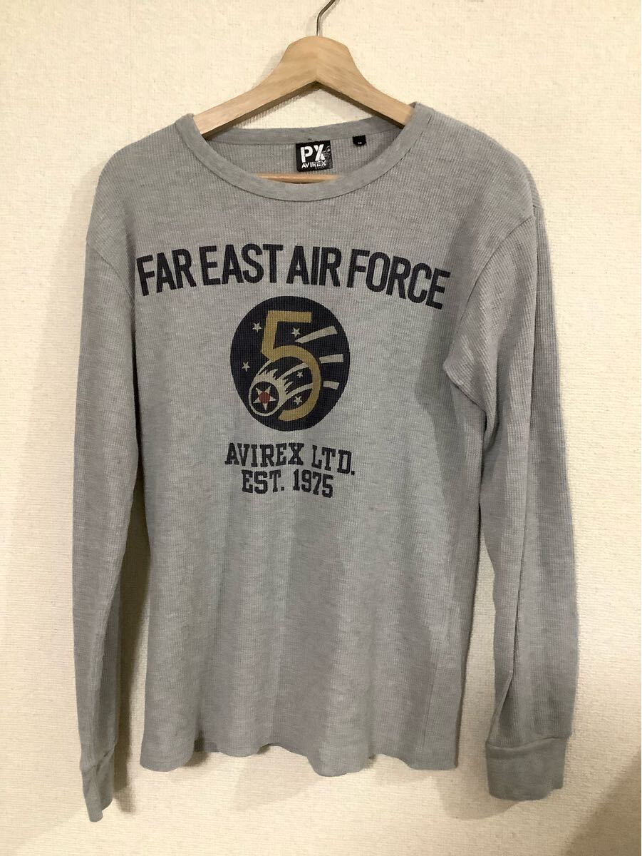 PX AVIREX アビレックス ミリタリープリント 長袖Tシャツ サーマル グレー アメカジ カジュアル 古着 M拍卖