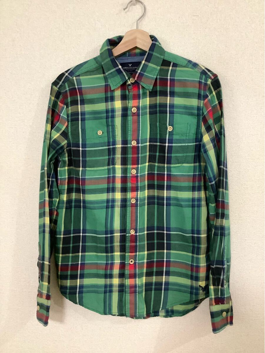 Americaneagle アメリカンイーグル マドラスチェック柄 コットンシャツ 長袖シャツ グリーン カジュアル アメカジ 古着 XS拍卖