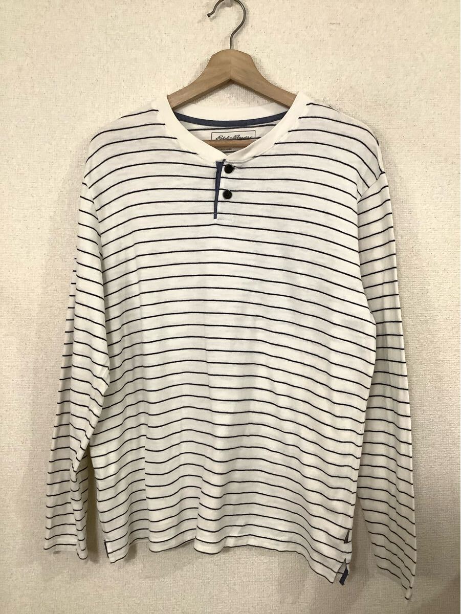 eddie-bauer エディーバウアー ボーダー柄 ヘンリーネック 長袖Tシャツ アウトドア キャンプ メンズ 古着 ビンテージ L拍卖