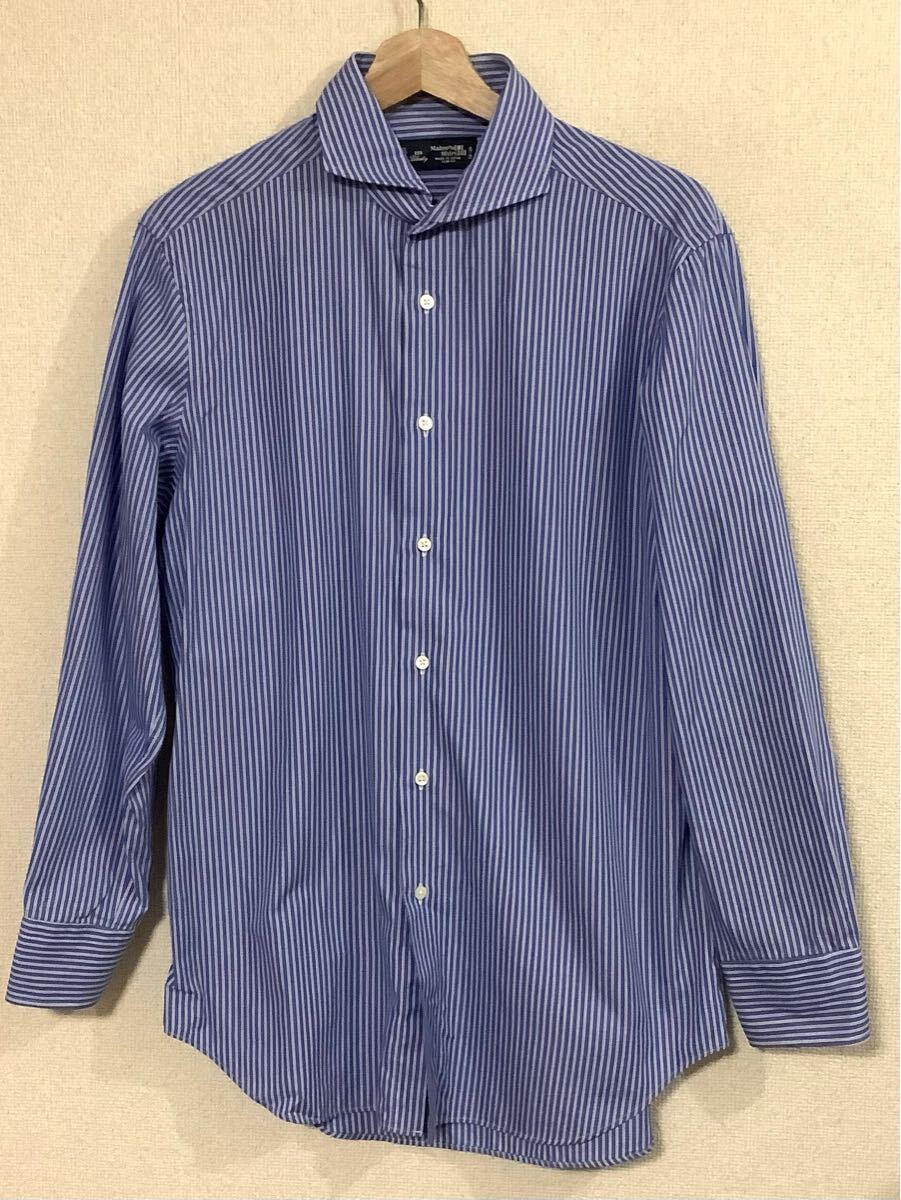 M aker's shirt 鎌倉 ストライプ柄 長袖シャツ コットンシャツ ブルー イタリアンカラー セレクト テーラード 古着 拍卖