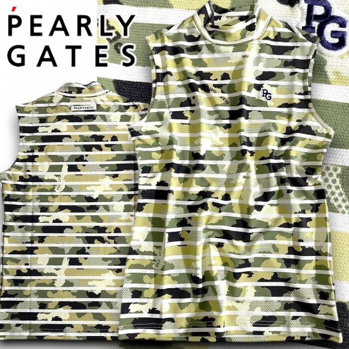 PEARLY GATES パーリーゲイツ 定価1.4万 日本製 迷彩柄 モックネック ノースリーブシャツ ゴルフ レディース 2167504 187 1▲016▼50328w07拍卖