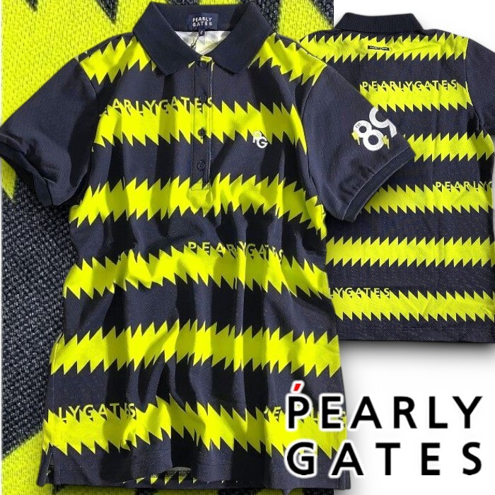 PEARLY GATES パーリーゲイツ 定価2万 日本製 カノコ ボーダー柄 半袖 ポロシャツ ゴルフウェア レディース 2160602 120 1 ▲023▼50401w03拍卖