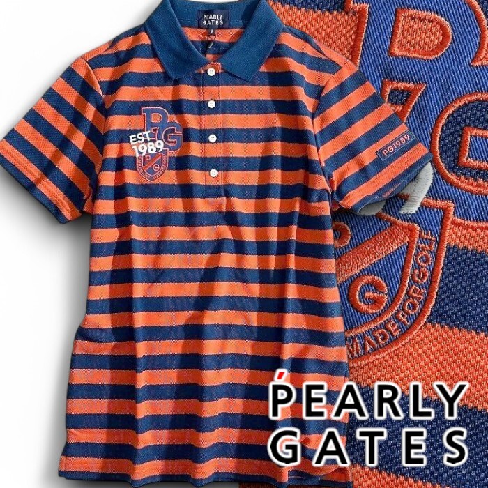 PEARLY GATES パーリーゲイツ 定価1.9万 日本製 カノコ ボーダー 半袖 ポロシャツ ゴルフウェア レディース 2260706 120 0 ▲022▼50401w12拍卖