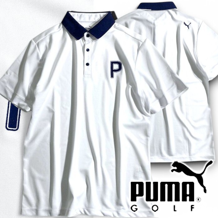PUMA プーマ ゴルフ 定価1.2万 夏物 鹿の子 バイカラー クレリック ストレッチ 半袖 ポロシャツ ゴルフウェア 627602 04 XL▲028▼50411w04拍卖