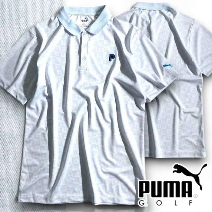 PUMA プーマ ゴルフ 新品 定価1万 夏物 Pe鹿の子 モノグラム 総柄 ストレッチ 半袖 ポロシャツ ゴルフウェア 627603 03 XL ▲024▼50425w08拍卖