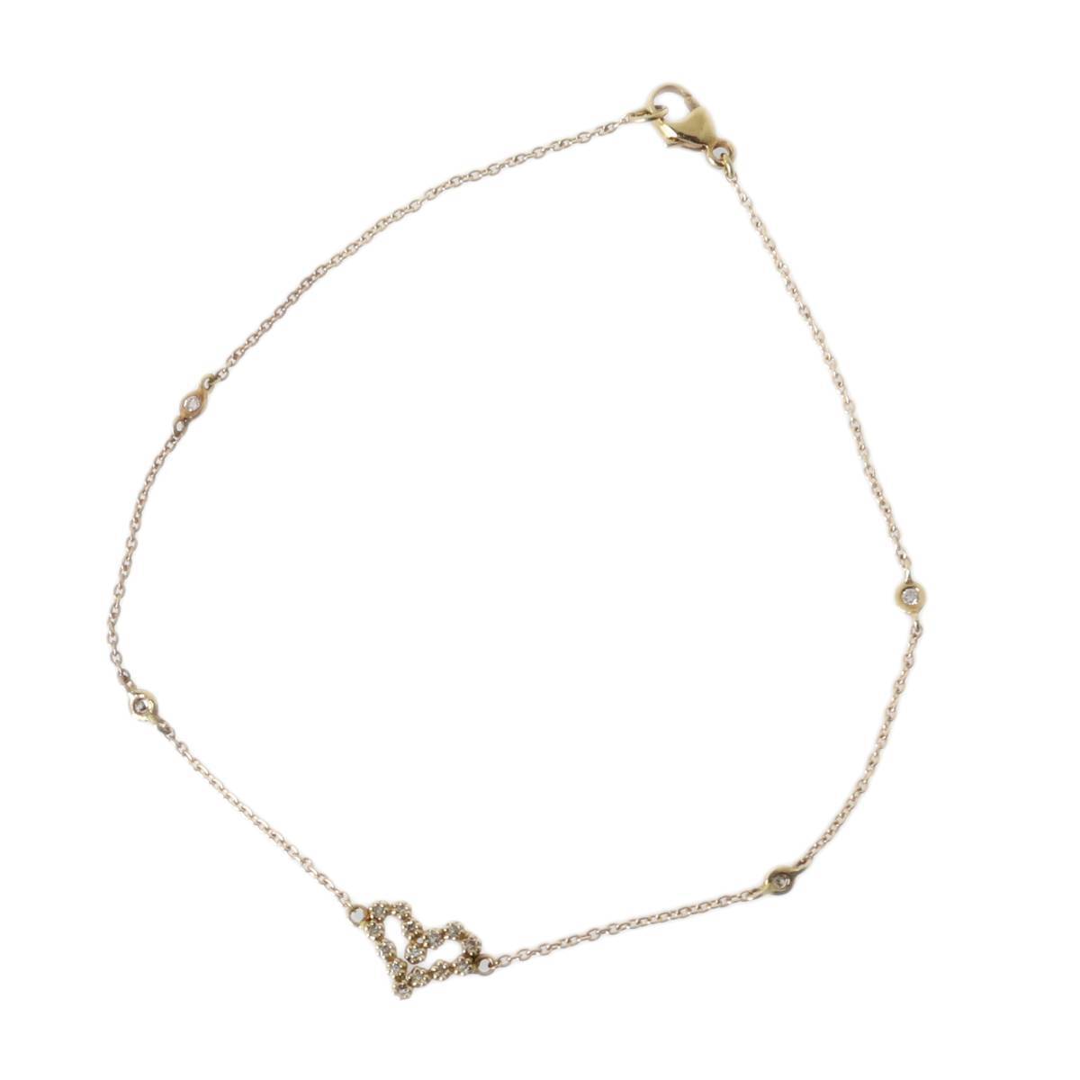 K18 750 ゴールド ダイヤ ハートモチーフ ブレスレット 18.3cm 1.0g KA Bランク拍卖