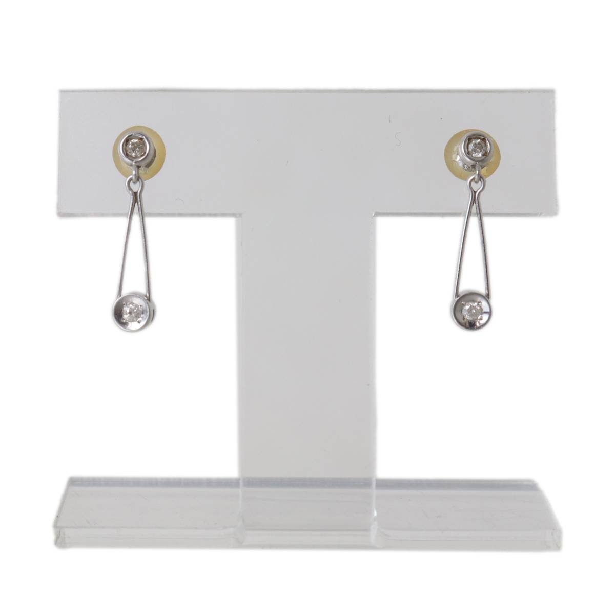 ダイヤ ピアス K14WG 全長38mm×幅3.5mm 重量0.8g(両耳計) NT Bランク拍卖