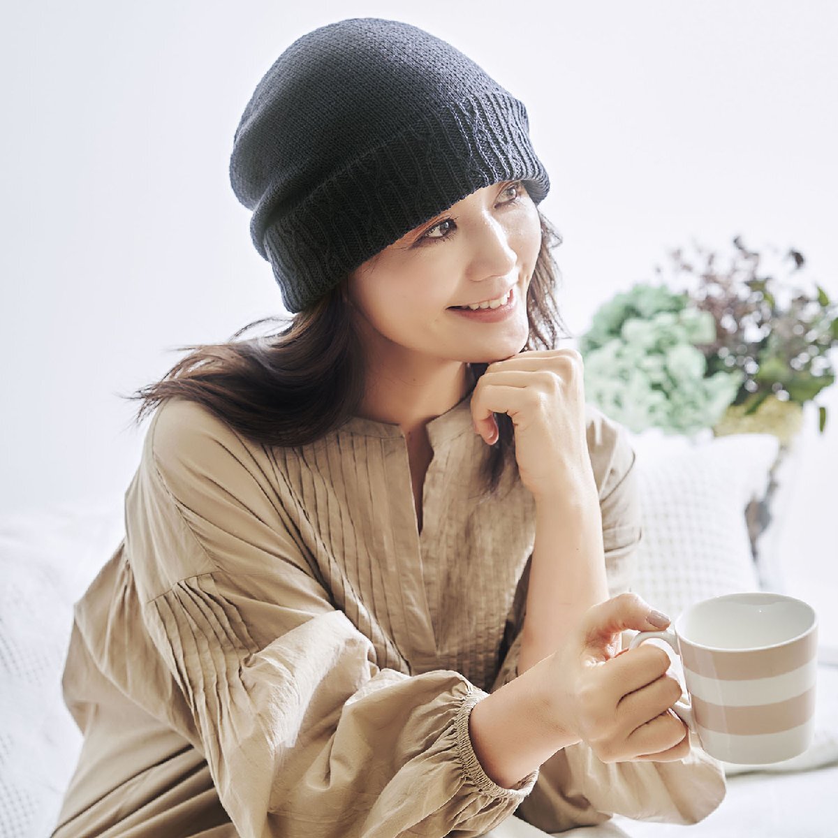 【新品未使用】 日本製 老舗メーカー やわらかい コットン100% すっぴん隠し ニットキャップ 紺 ネイビー 【参考価格¥5,474-】拍卖