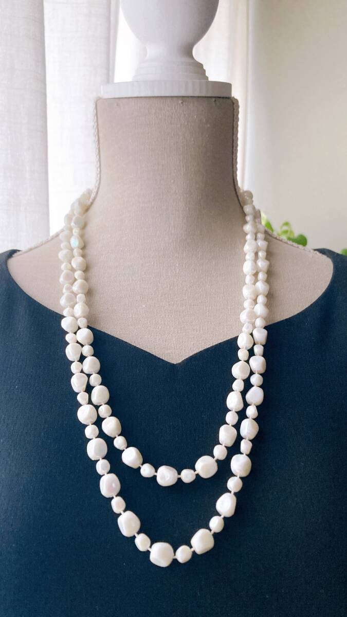 ネックレス ロング バロックパール風 オーロラ アクリル 美品 軽量☆Vintage jewelry accessories R0340拍卖
