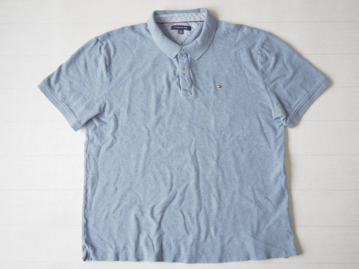 TOMMY HILFIGER トミーヒルフィガー 古着 半袖 ロゴ ポロシャツ メンズ XXL サックスブルー トップス 中古 拍卖