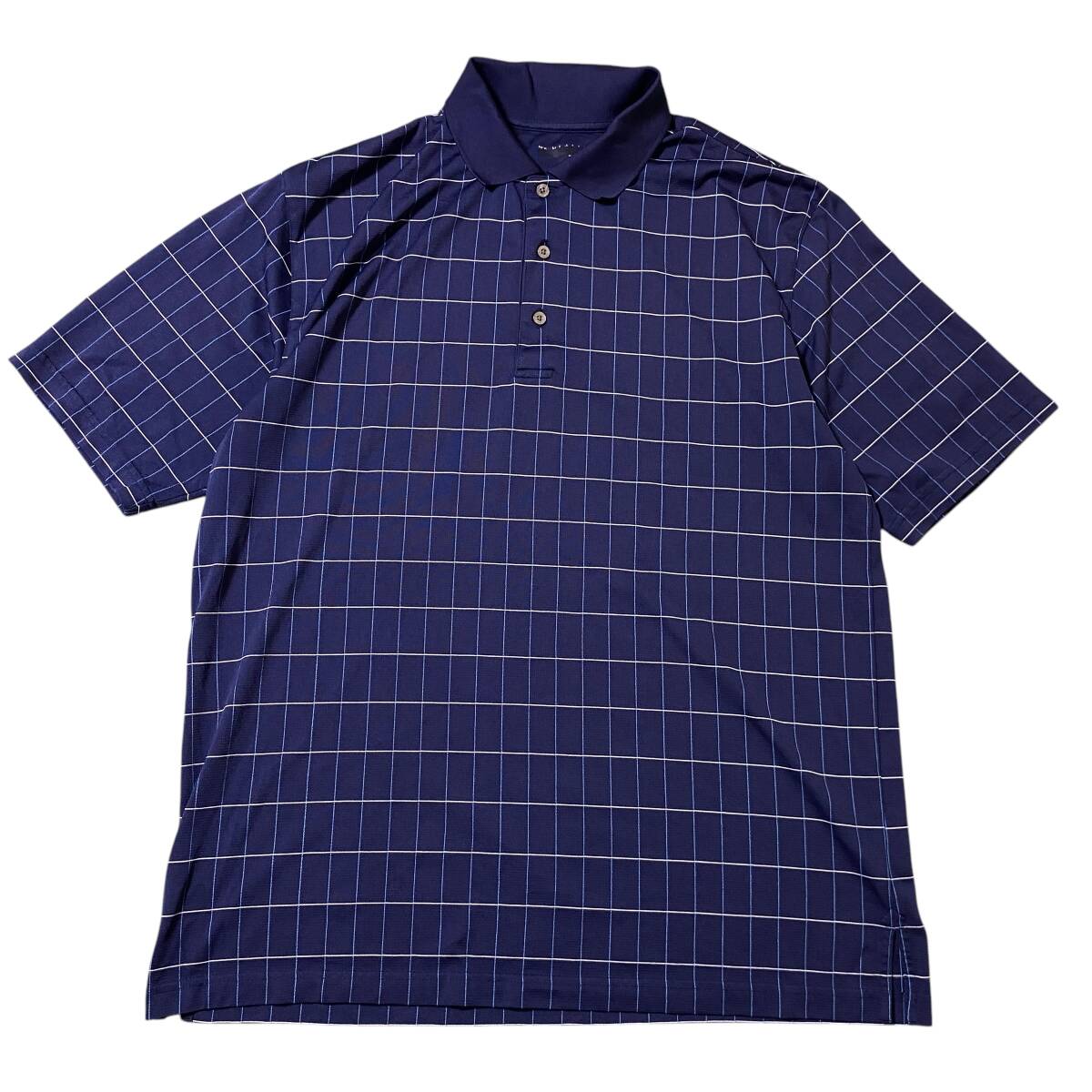 アメリカ古着 半袖 ポロシャツ ウィンドウペン XLサイズ ポリエステル ネイビー US古着 【I1617】拍卖