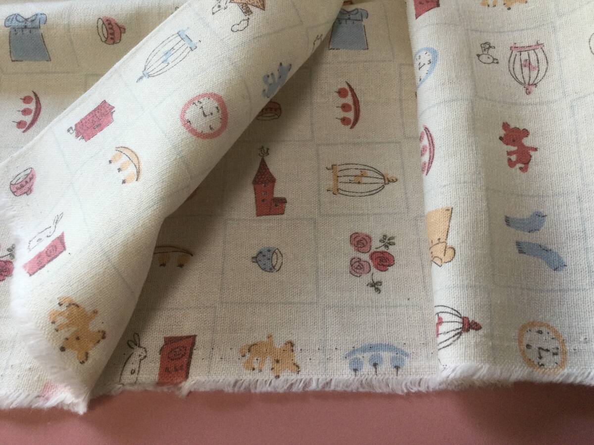 ★日本製★希少レア★プティデポーム★綿麻★おぐらみこ★コットン45%リネン55%★putidepome★巾112cm×約50cm★ビンテージキッズ生地★拍卖