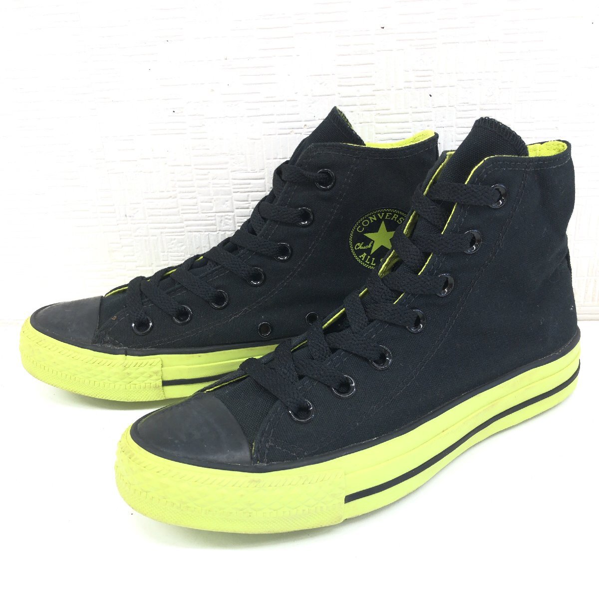 ●CONVERSE コンバース オールスターハイ キャンバス ハイカット スニーカー 23cm ブラック×ライムグリーン チャックテイラー ALL STAR拍卖