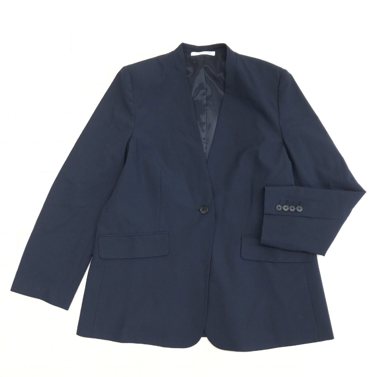 ●美品 B&Y UNITED ARROWS ユナイテッドアローズ 定価24,200円 カラーレス 1B ジャケット M 濃紺 ネイビー ノーカラー 羽織り フォーマル拍卖